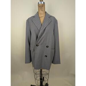 Grey wool oversized pinstripe blazer jacket